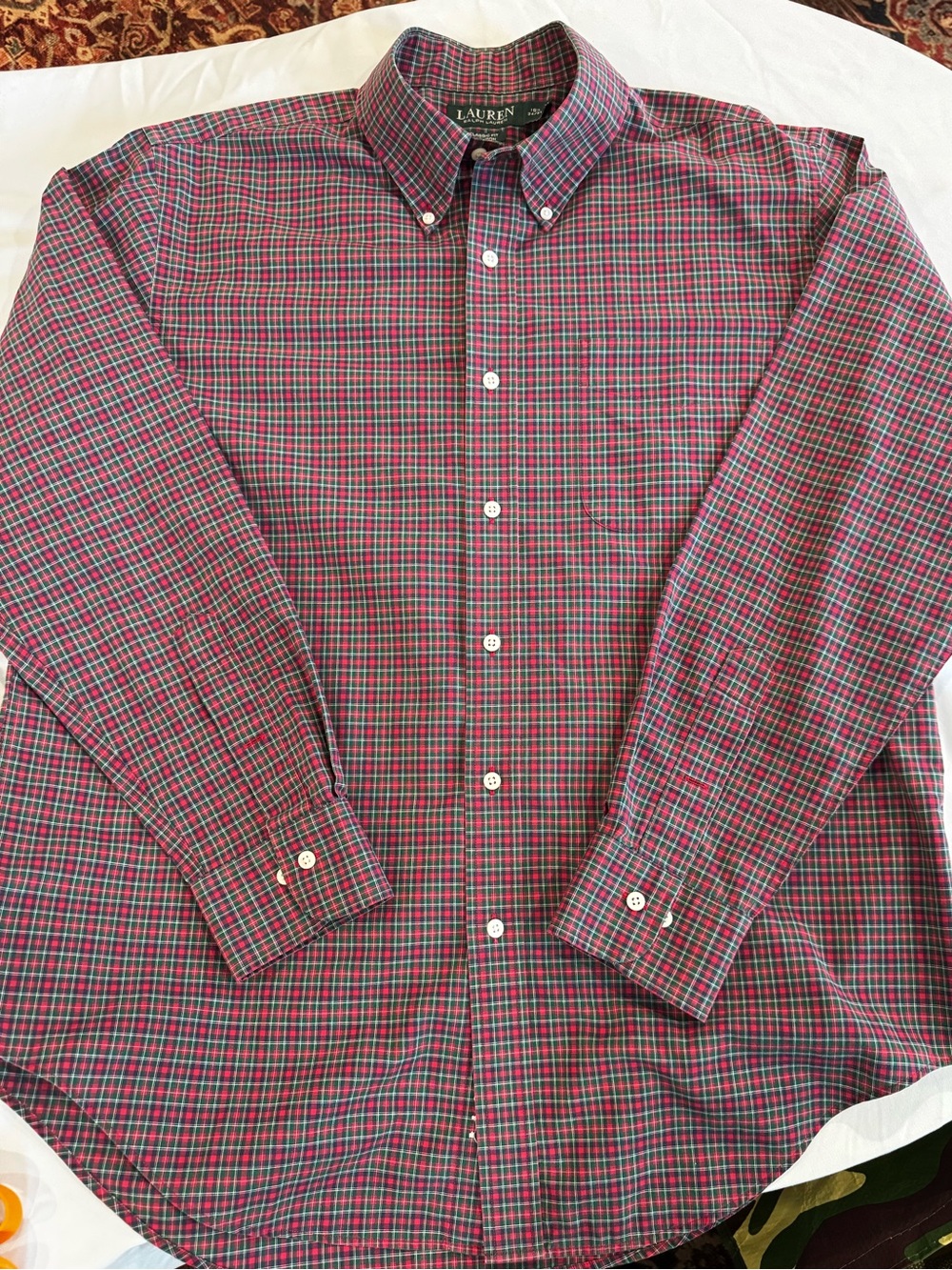 Lauren Ralph Lauren Plaid Dress Shirt Men 16.5 34/35 Classic Fit Red Green